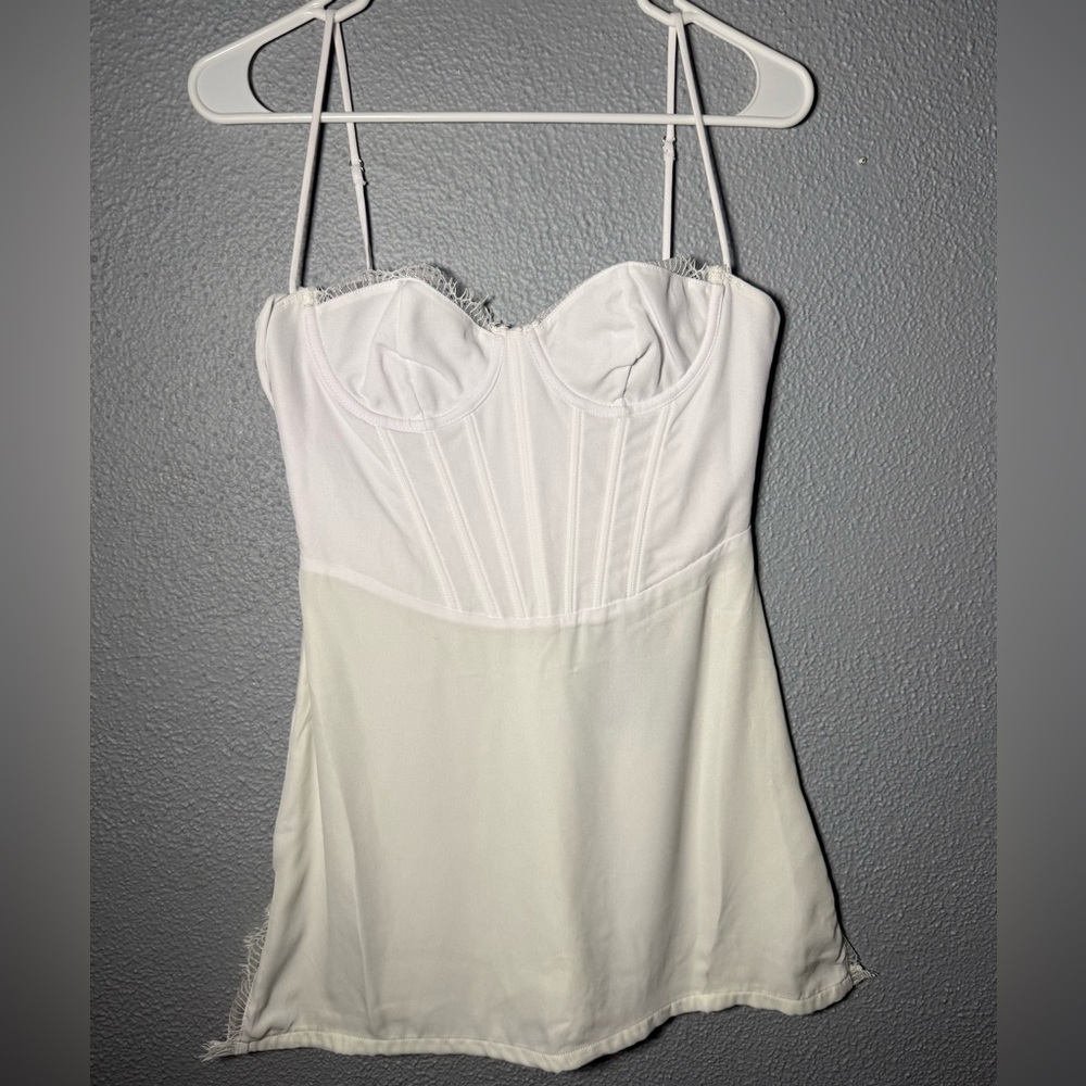 White Fox Move Along Mini Dress White Corset Lace Trim Strappy Small
